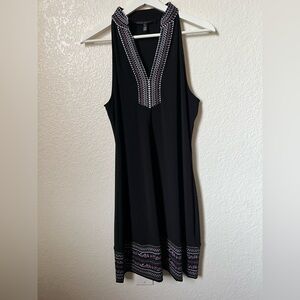 Black Sleeveless Dress with Patterned Trim